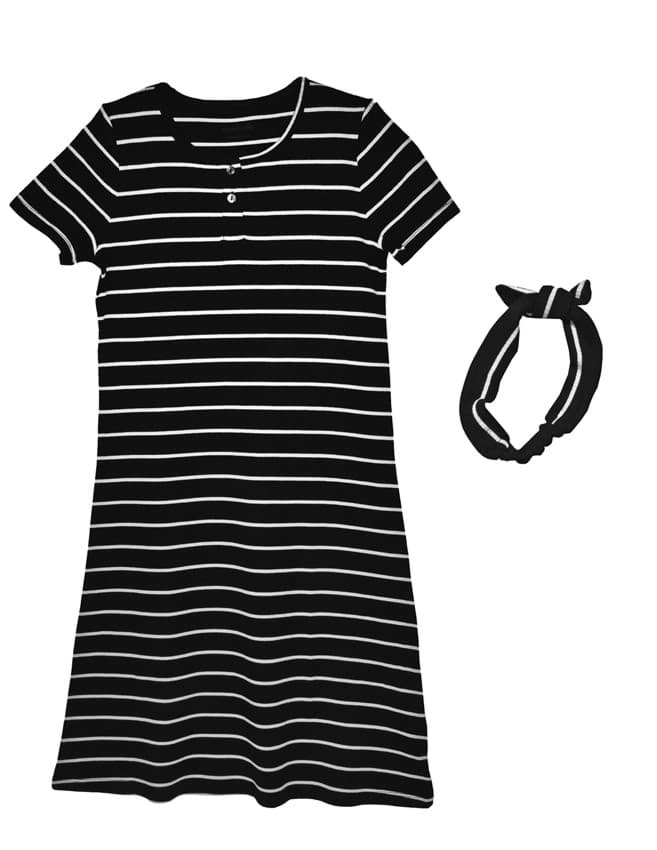 Mini Me Siyah Çizgili Kısa Kol Kadın Elbise resmi